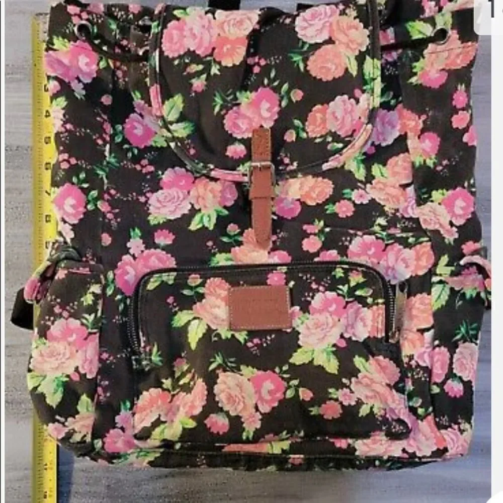 Victoria’s Secret vs pink neon floral campus slouch backpack everyday vintage - Picture 3 of 6